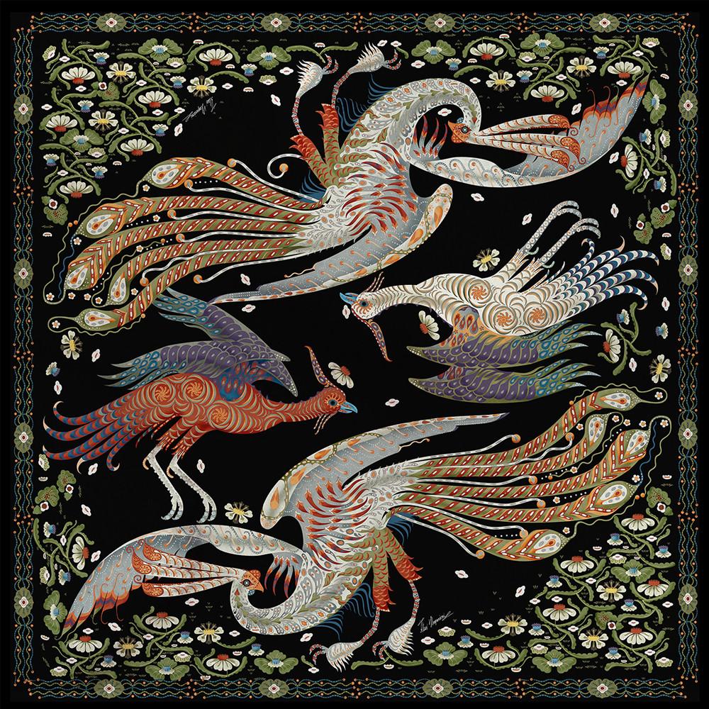 Firebird Black Silk Scarf | KLAUS HAAPANIEMI & CO.